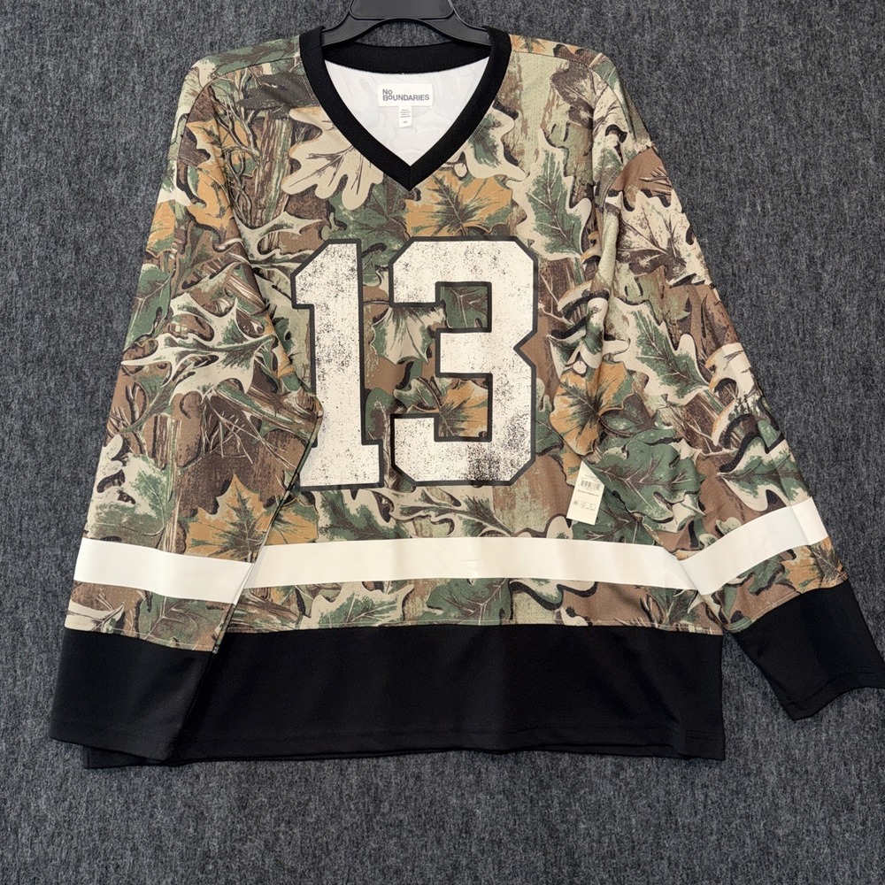 No Boundaries Camo Streetwear Hockey Jersey‎ Top Mens 2XL NWT #13 Y2K Sporty